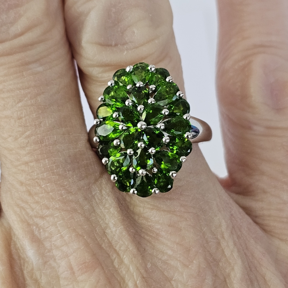 Genuine Chrome Diopside Cluster Ring in Rhodium over Sterling Silver Sz 8! - Picture 14 of 14